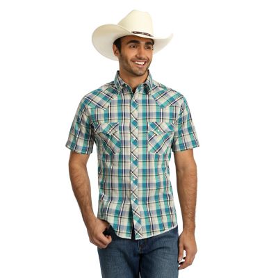 Men's Wrangler® Fashion Snap Short Sleeve Western Snap Plaid Shirt ...