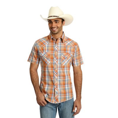 Men's Wrangler® Fashion Snap Short Sleeve Western Snap Plaid Shirt ...