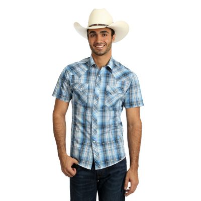 Men's Wrangler® Fashion Snap Short Sleeve Western Snap Plaid Shirt ...