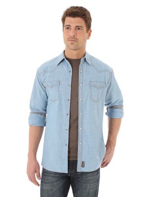 Men's Wrangler Retro® Long Sleeve Western Snap Solid Shirt | Mens ...