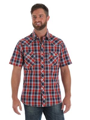 Men's Wrangler Retro® Short Sleeve Flap Pocket Plaid Shirt | Mens ...
