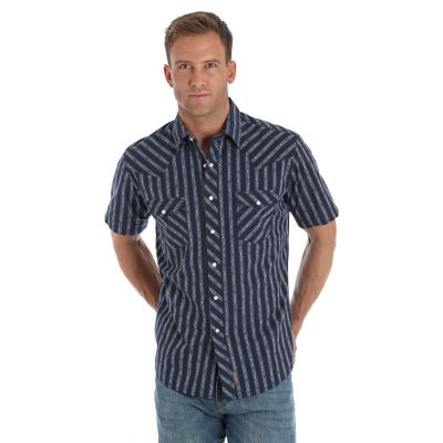 Men's Wrangler Retro Striped Short Sleeve Western Snap Shirt | Mens ...