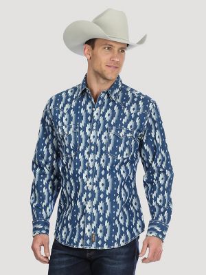 Men's Wrangler Retro® Aztec Print Long Sleeve Snap Shirt | Mens Shirts ...