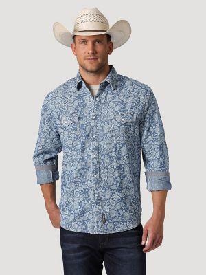 Men's Wrangler Retro® Denim Paisley Western Snap Shirt | Mens Shirts by ...