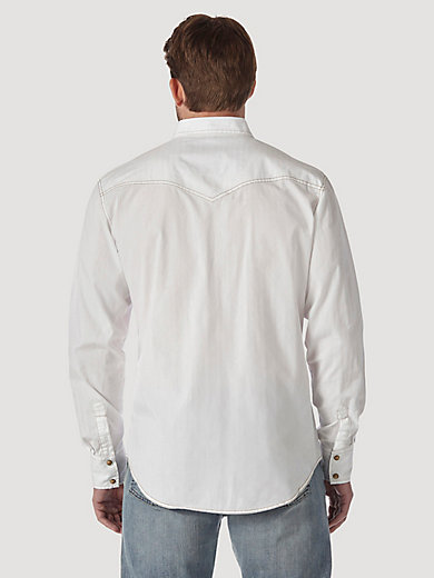 Men's Wrangler Retro® Long Sleeve Western Snap Solid Dobby Shirt in White alternative view