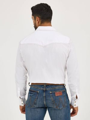 Men's Wrangler Retro® Long Sleeve Western Snap Solid Dobby Shirt in White