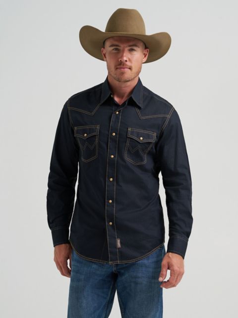 Мужские рубашки Wrangler Men's Wrangler Retro® Long Sleeve Western Snap Solid Dobby Shirt