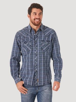 Men's Wrangler® Contrast Trim Western Two Snap Flap Pocket Shirt | Men ...