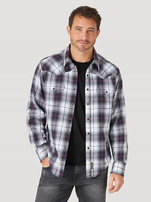 Men's Wrangler Retro® Long Sleeve with Contrast Trim Western Snap Plaid Shirt