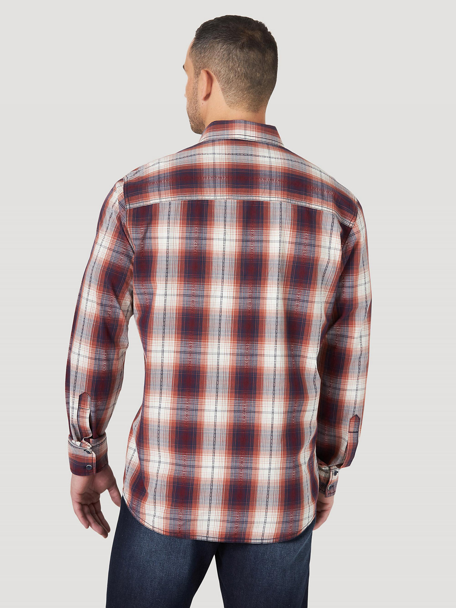 Men's Wrangler Retro® Long Sleeve Button-Down Plaid Shirt in Burgundy alternative view 1