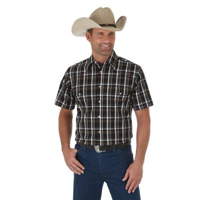 Men's Wrinkle Resist Short Sleeve Western Snap Plaid Shirt (Big & Tall ...