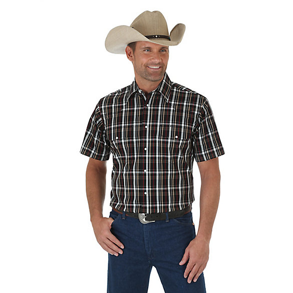 Men's Wrinkle Resist Short Sleeve Western Snap Plaid Shirt (Big & Tall ...