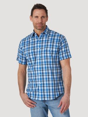 Men's Wrinkle Resist Short Sleeve Western Snap Plaid Shirt | Mens ...