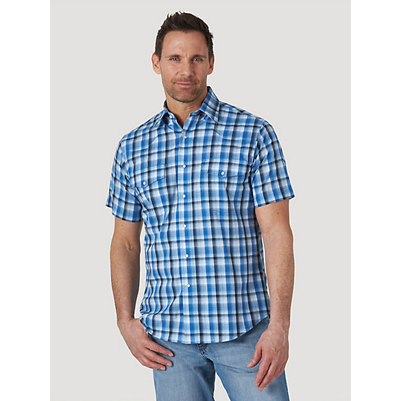 Men's Wrinkle Resist Short Sleeve Western Snap Plaid Shirt | Mens ...