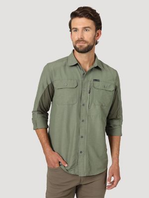 Wrangler ATG Mix Material Shirt, Olive, L Tall