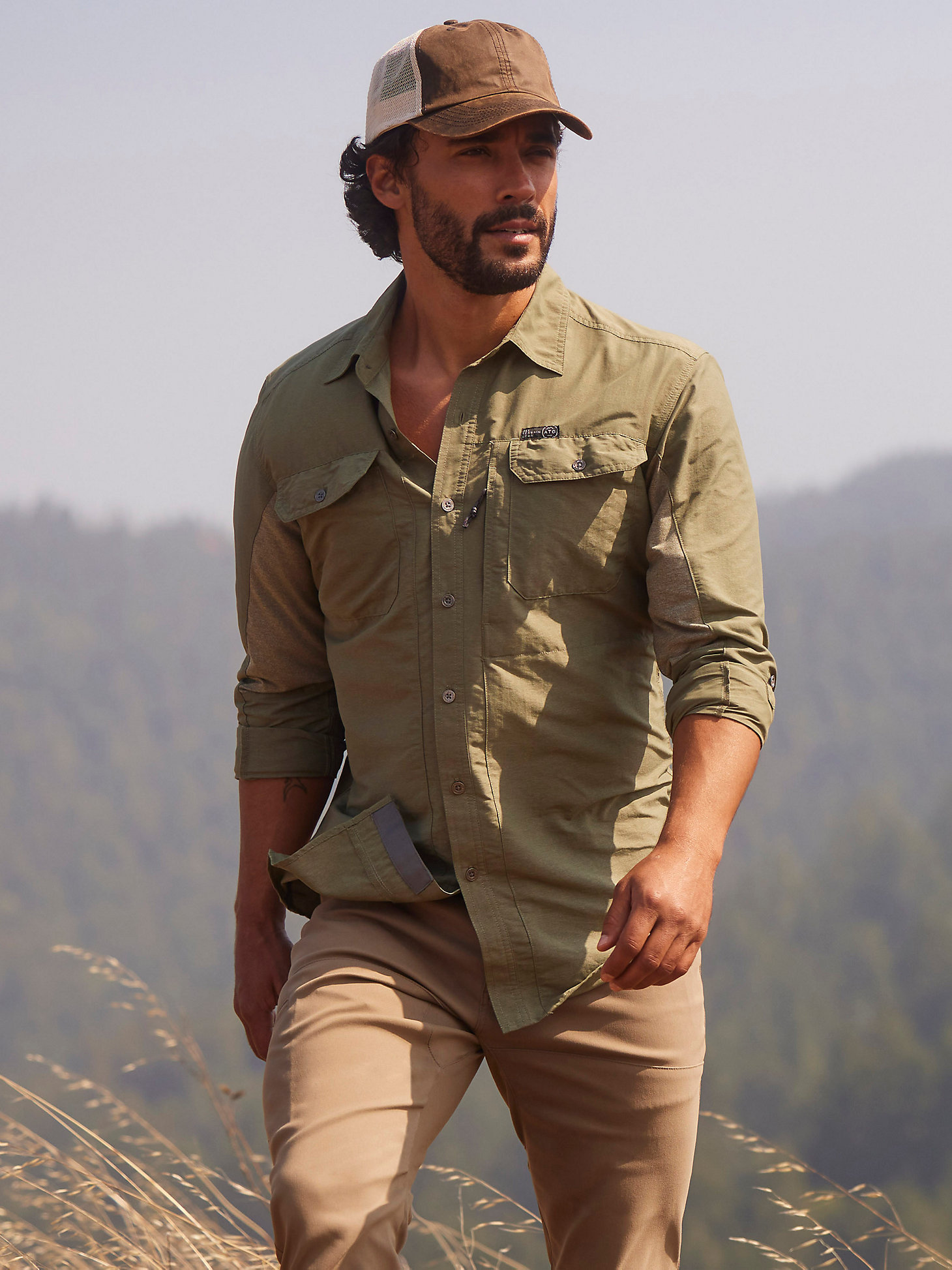 ATG by Wrangler™ Men's Mix Material Shirt in Dusty Olive main view