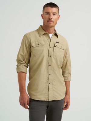 Wrangler ATG Mix Material Shirt, Olive, L Tall