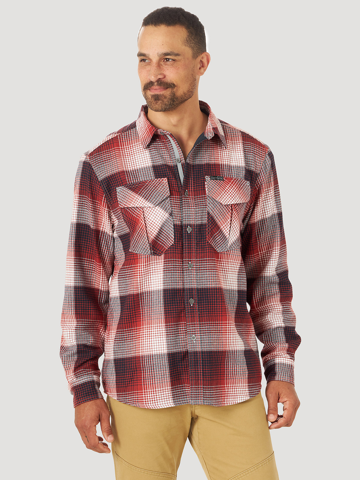 ATG by Wrangler™ Men's Thermal Lined Flannel Shirt in Dark Red main view