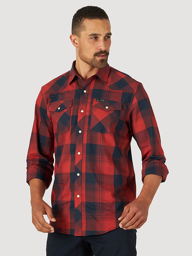 ATG by Wrangler™ Men's Western Plaid Shirt in Dark Red alternative view 7