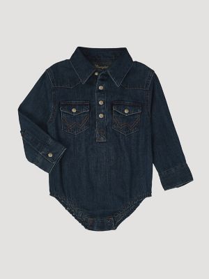 Wrangler Kids' Long Sleeve Western Snap Denim Bodysuit In Denim