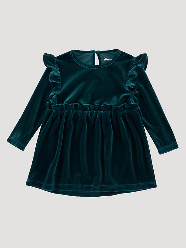 Toddler Girl Long Sleeve Ruffle Trim Velvet Dress