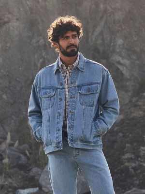 Men's Wrangler® Blanket Lined Corduroy Collar Denim Jacket (Big & Tall) in Prewashed Indigo