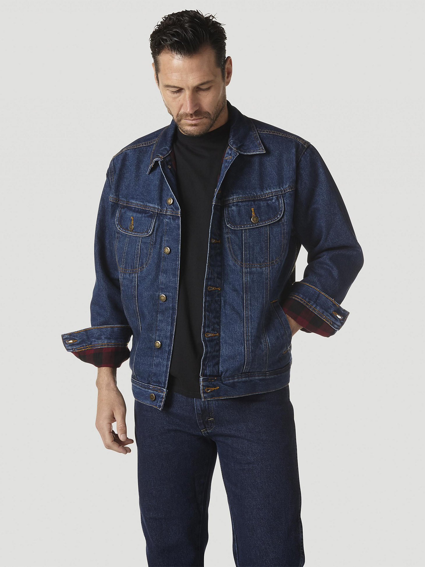 Wrangler Rugged Wear® Flannel Lined Denim Jacket in Antique Navy main view