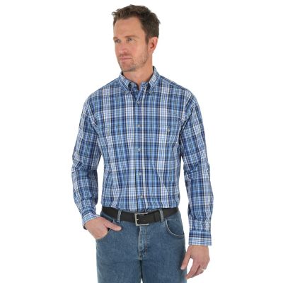 Men's Wrangler Rugged Wear® Long Sleeve Button Down Collar Plaid Shirt
