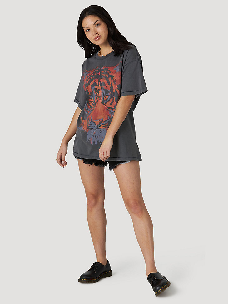 Women’s Oversized Tiger Tee in Faded Black main view