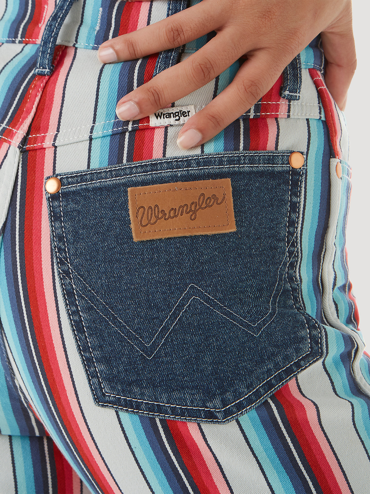 Women's Wrangler® Striped Wanderer 622 High Rise Flare Jean in Rainbow Stripe alternative view 4