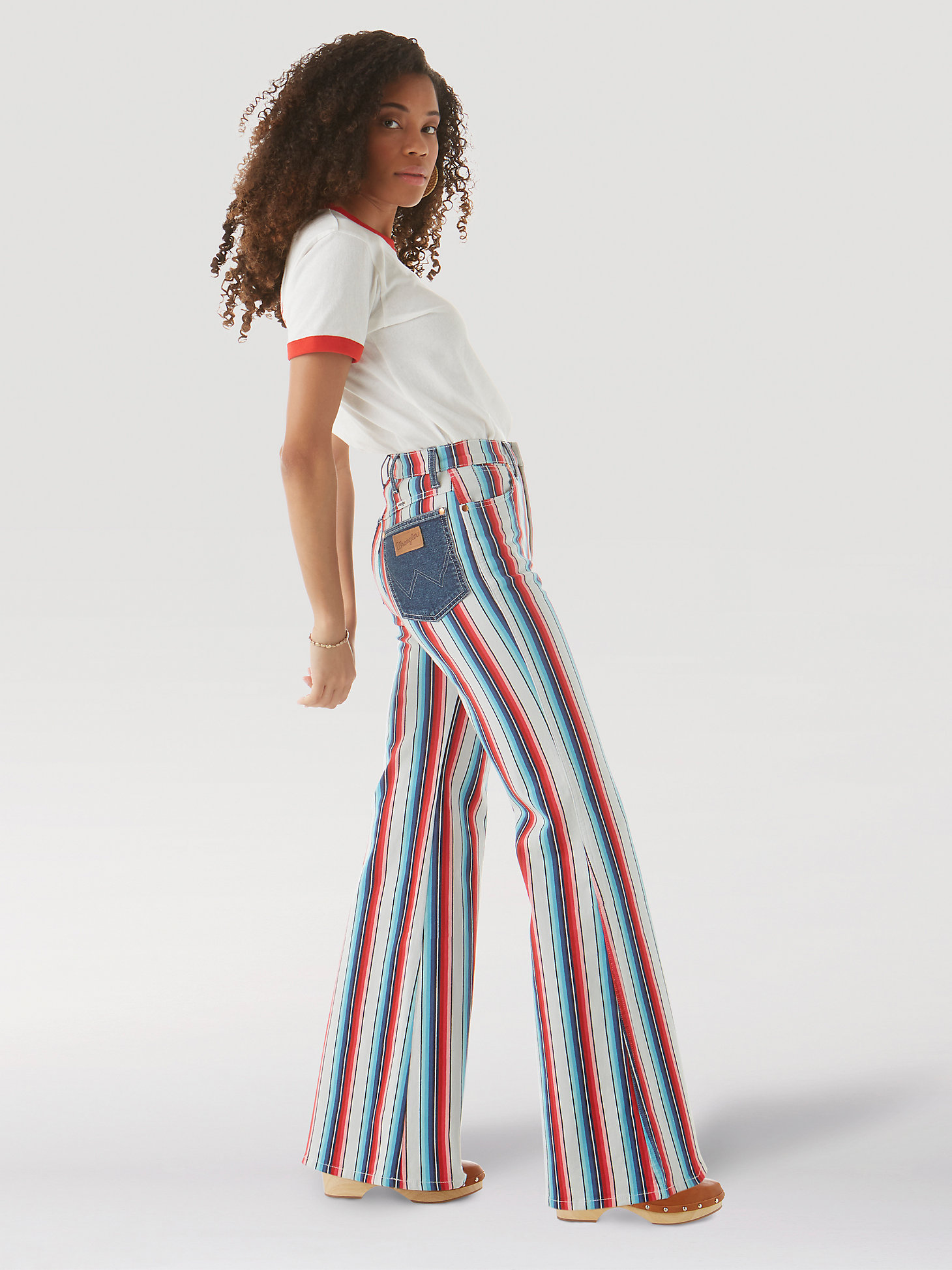 Women's Wrangler® Striped Wanderer 622 High Rise Flare Jean in Rainbow Stripe alternative view 5