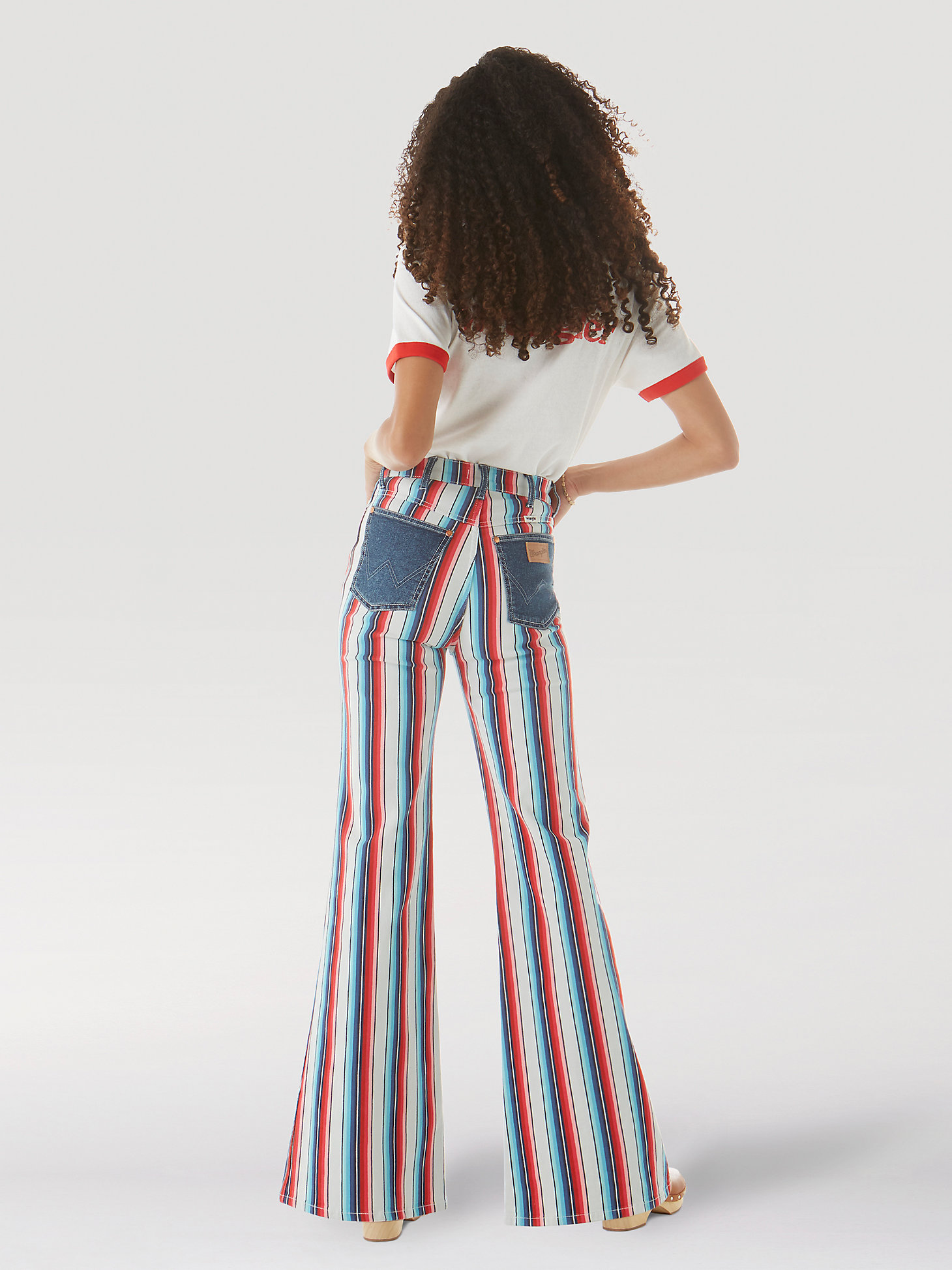 Women's Wrangler® Striped Wanderer 622 High Rise Flare Jean in Rainbow Stripe alternative view 6
