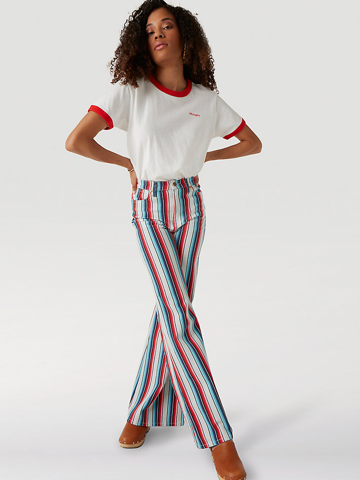 Women's Wrangler® Striped Wanderer 622 High Rise Flare Jean in Rainbow Stripe alternative view 7