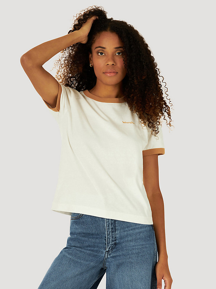 Women's Wrangler® Relaxed Ringer Tee in Indian Tan main view