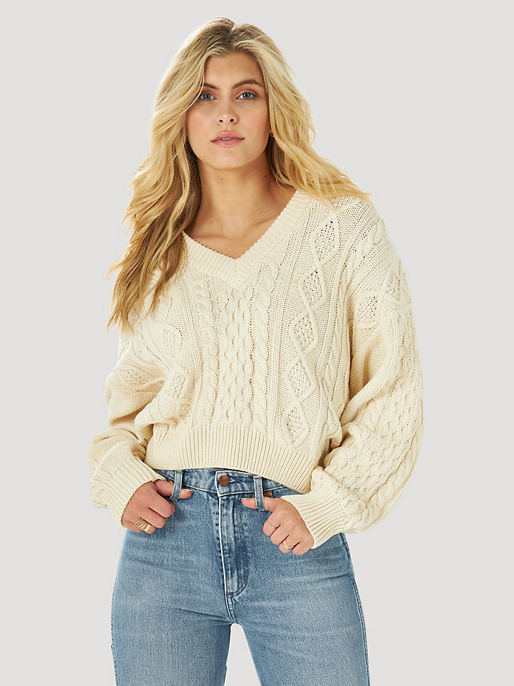 Women's Wrangler® V-Neck Cropped Sweater in Natural Ecru alternative view