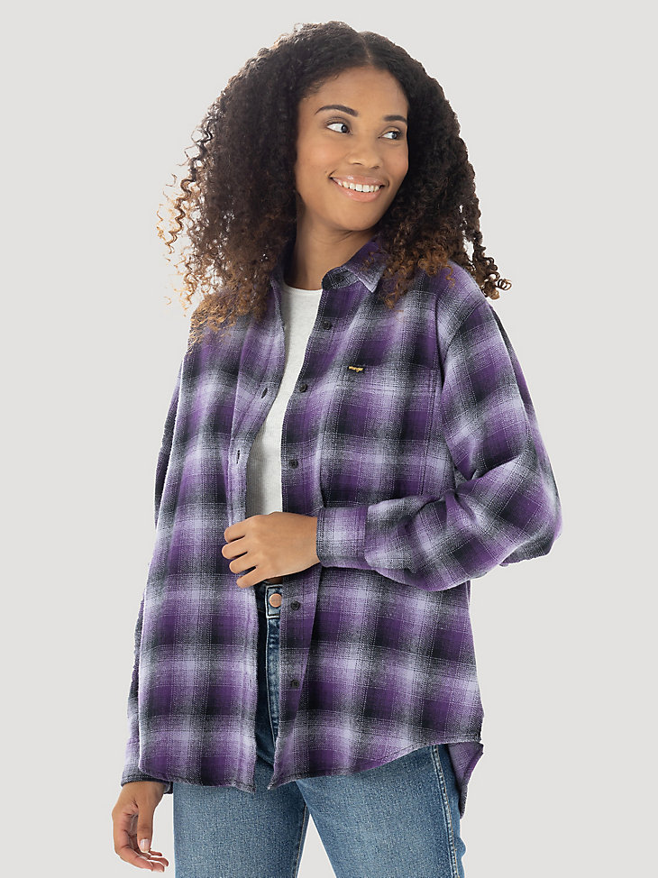 Women's Wrangler® Plaid Overshirt in Petunia Purple main view