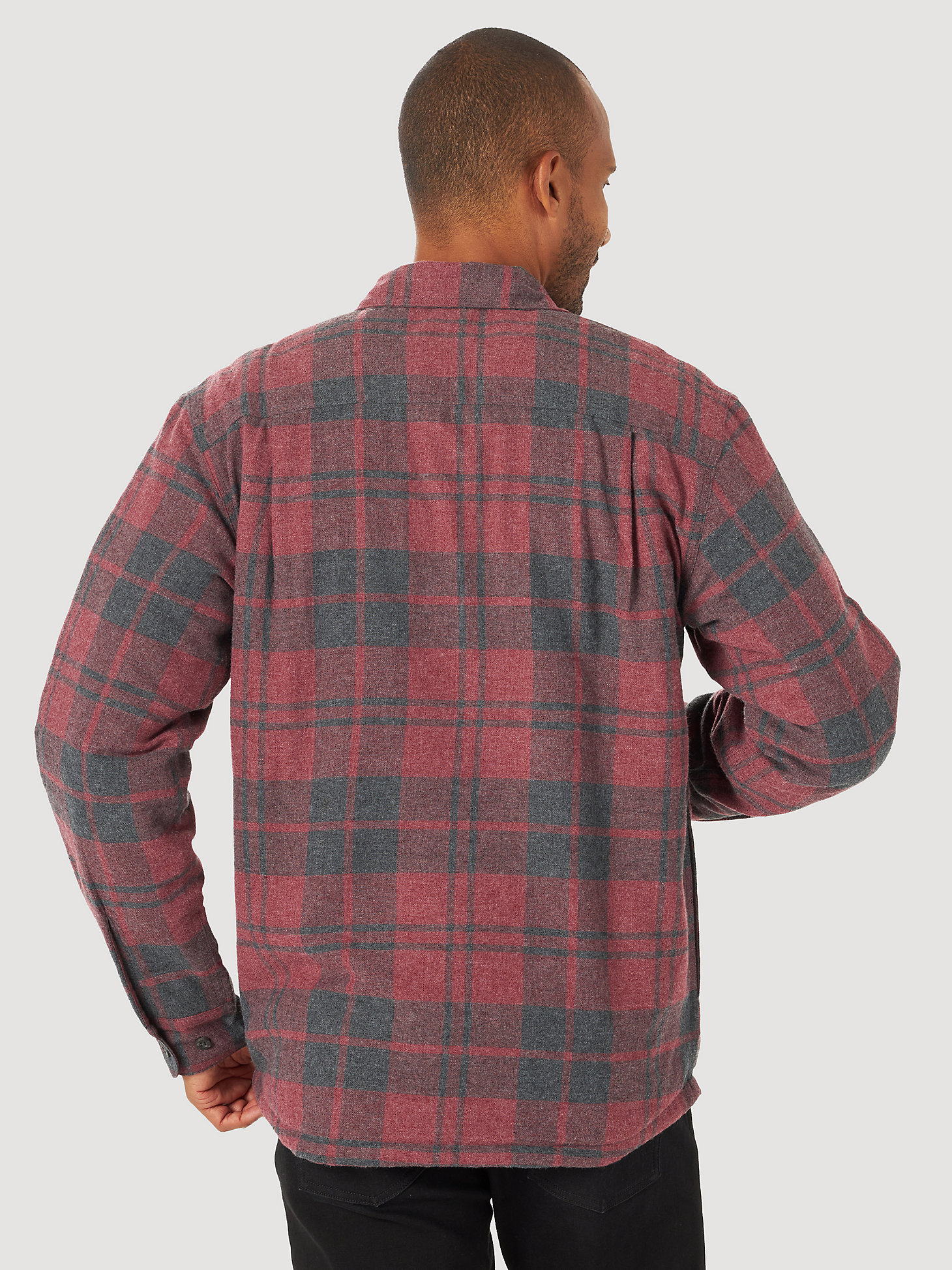 Men's Wrangler® Authentics Sherpa Lined Flannel Shirt in Zinfindel Heather alternative view 1