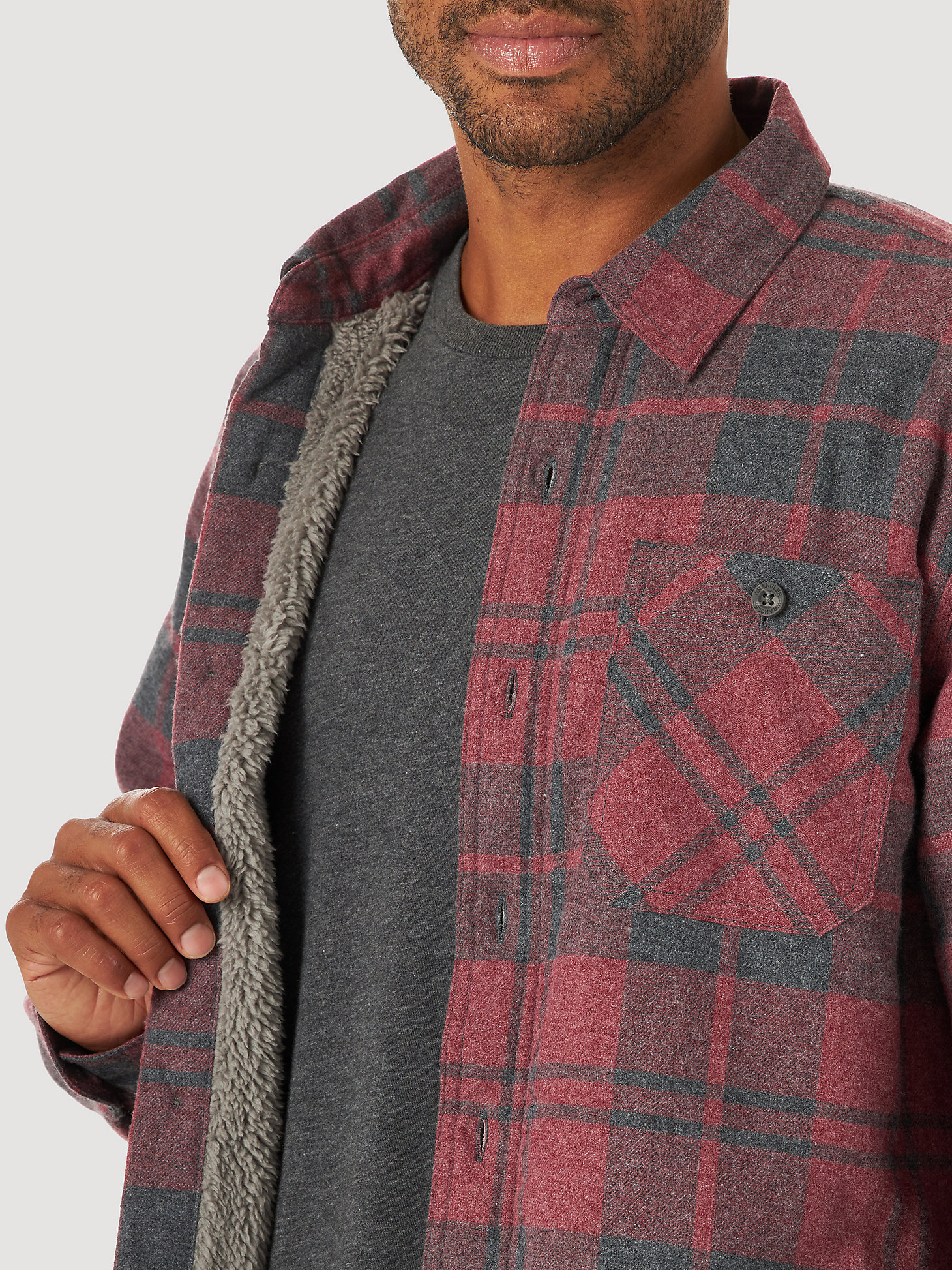 Men's Wrangler® Authentics Sherpa Lined Flannel Shirt in Zinfindel Heather alternative view 2