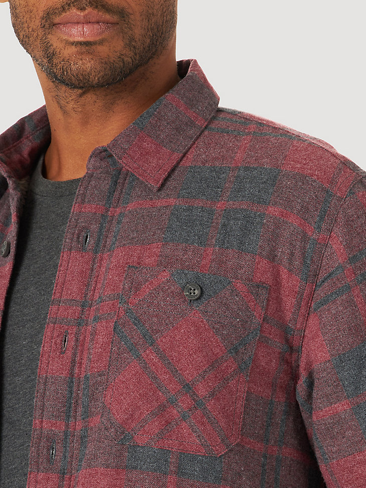 Men's Wrangler® Authentics Sherpa Lined Flannel Shirt in Zinfindel Heather alternative view 3