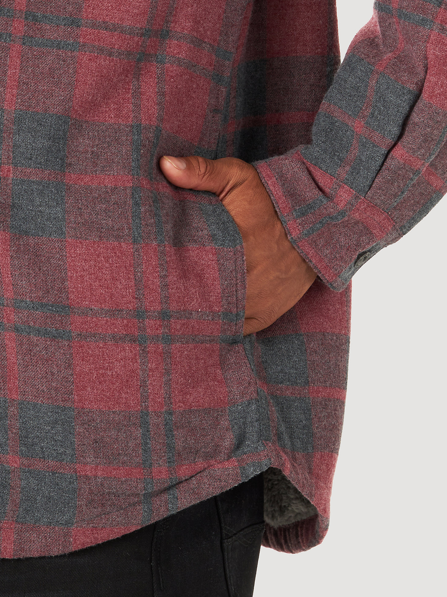 Men's Wrangler® Authentics Sherpa Lined Flannel Shirt in Zinfindel Heather alternative view 4
