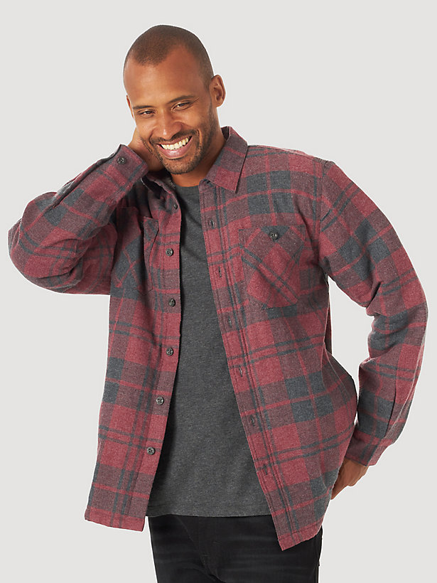 Men's Wrangler® Authentics Sherpa Lined Flannel Shirt in Zinfindel Heather
