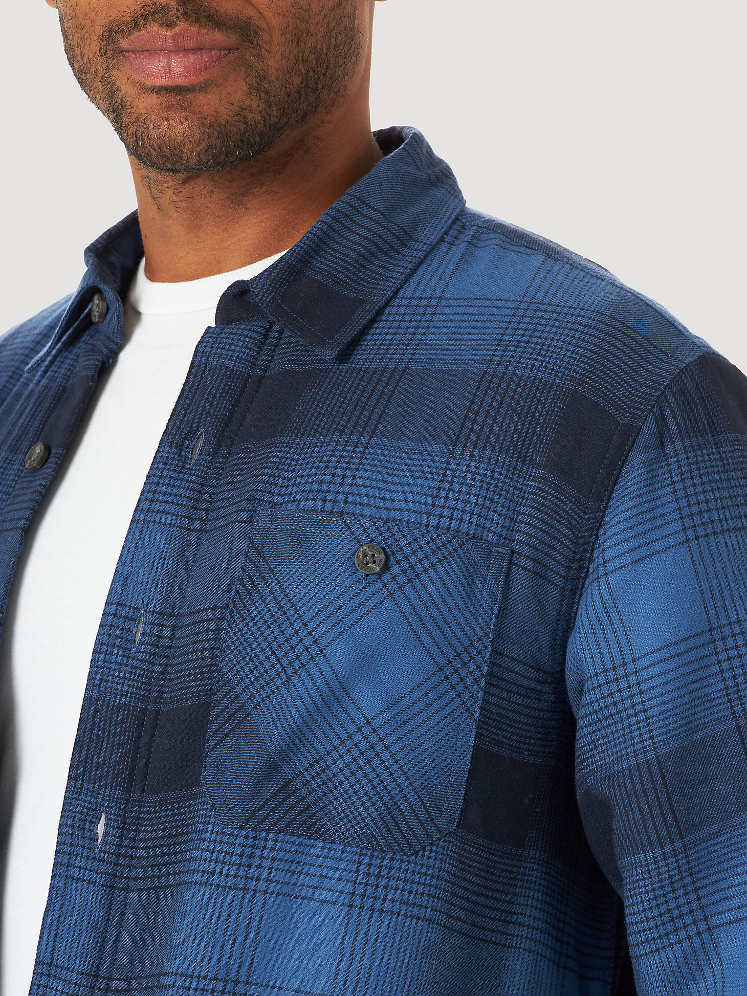 Men's Wrangler® Authentics Sherpa Lined Flannel Shirt in Blue alternative view 2