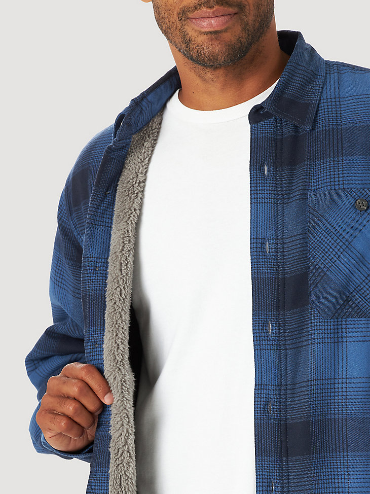 Men's Wrangler® Authentics Sherpa Lined Flannel Shirt in Blue alternative view 3