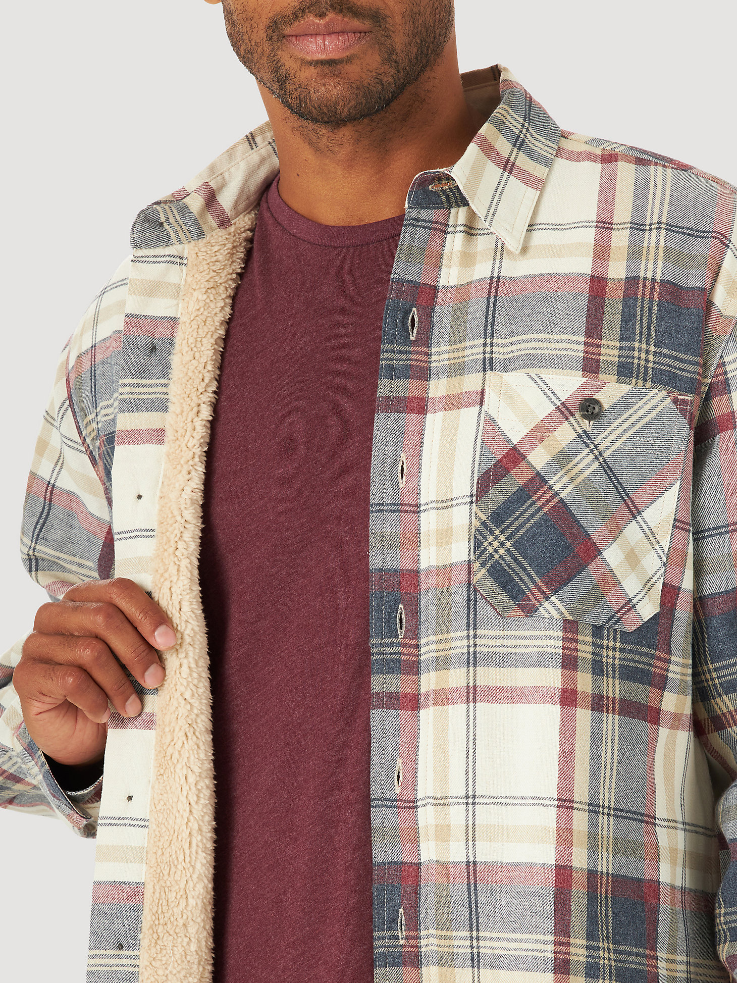 Men's Wrangler® Authentics Sherpa Lined Flannel Shirt in Twill Heather alternative view 3