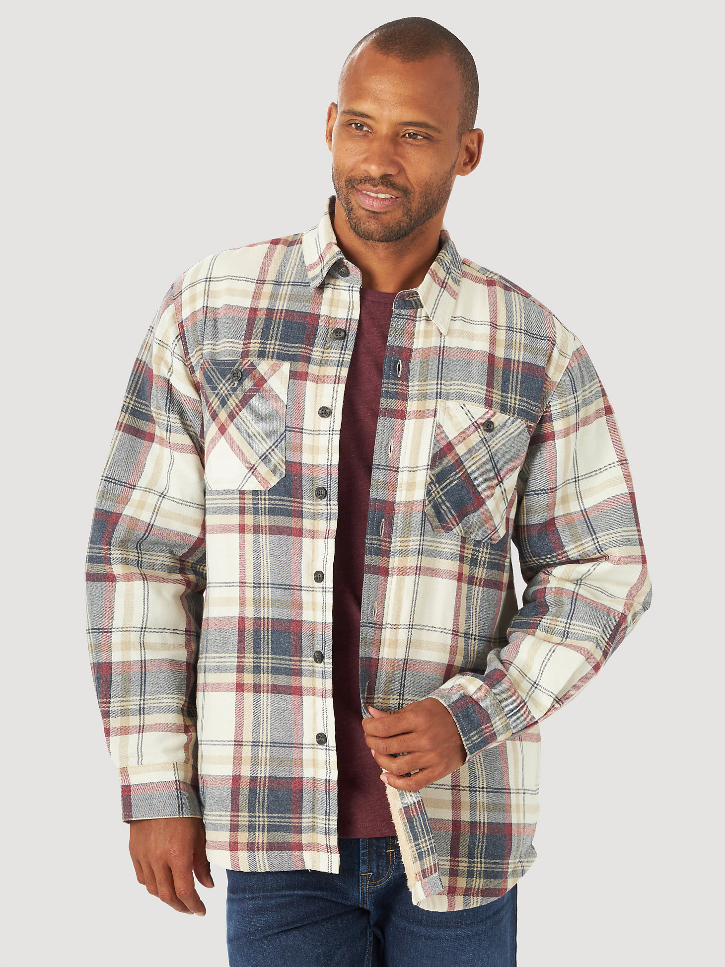 Men's Wrangler® Authentics Sherpa Lined Flannel Shirt in Twill Heather main view