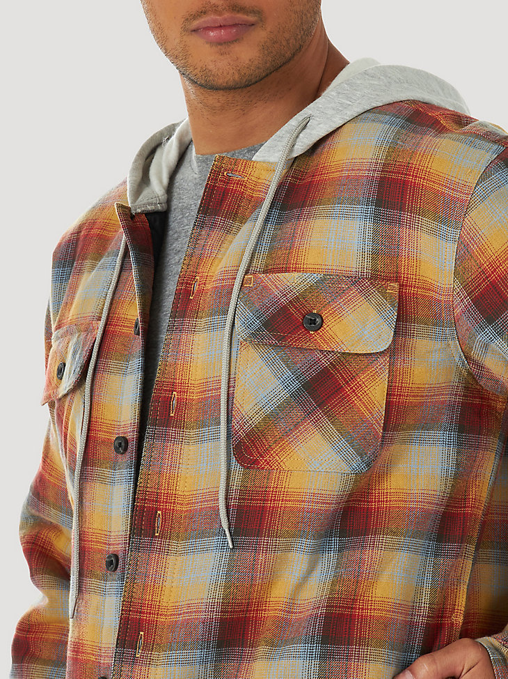 Men's Wrangler® Authentics Quilted Flannel Shirt in Red/Yellow alternative view 2