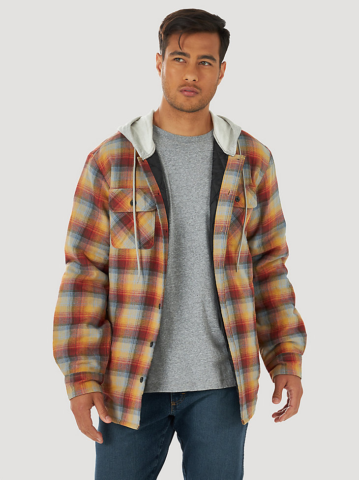 Men's Wrangler® Authentics Quilted Flannel Shirt in Red/Yellow main view