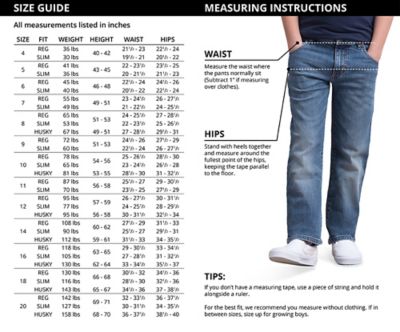 Youth Pants Size Chart For Boys