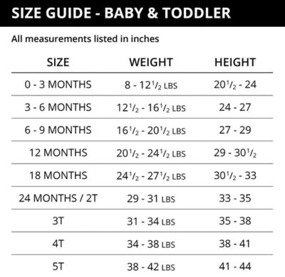 size chart little kid