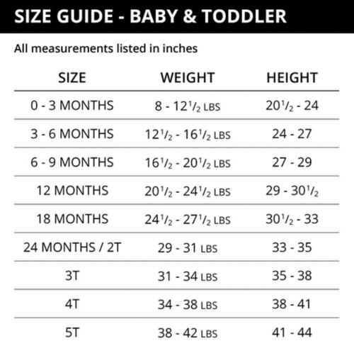 Wrangler infants and toddlers size chart